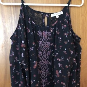 Black floral cold shoulder blouse
